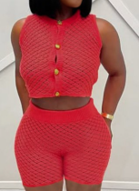 Fashion Casual Color Matching Cardigan Sweater Shorts Two Piece Suit For Women