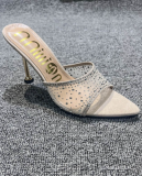 Fashion Mesh Diamond Surface Pointed Toe Stiletto High Heel Flip Flops For Women