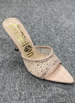Fashion Mesh Diamond Surface Pointed Toe Stiletto High Heel Flip Flops For Women