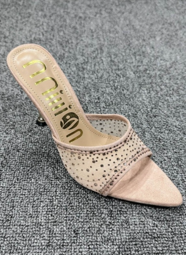 Fashion Mesh Diamond Surface Pointed Toe Stiletto High Heel Flip Flops For Women