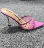 Fashion Mesh Diamond Surface Pointed Toe Stiletto High Heel Flip Flops For Women