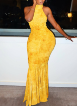 Sexy Slim Fit backless High Collar Long Fishtail Dress