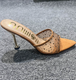 Fashion Mesh Diamond Surface Pointed Toe Stiletto High Heel Flip Flops For Women