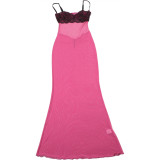 Sexy Mesh See-through Lace Splicing V-neck Slim Suspender Dress