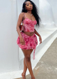 Fashion Print Sexy Camisole Vest Slit Skirt Two-piece Set