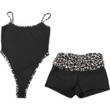 Sexy Jumpsuit Suspenders Leopard Print Tight Bottoming Shorts Set