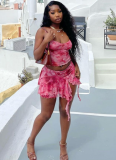 Fashion Print Sexy Camisole Vest Slit Skirt Two-piece Set