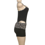 Sexy Jumpsuit Suspenders Leopard Print Tight Bottoming Shorts Set