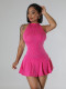 Women's Solid Color Round Neck Sleeveless Pleated Mini Dress