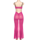 Sexy Mesh See-through Lace Splicing V-neck Slim Suspender Dress