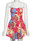 Fashionable Sexy Tube Top Waist Backless Printed Dress