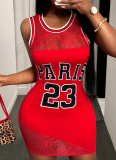 Letter Print Lace Stitching Sleeveless Dress Hot Girl