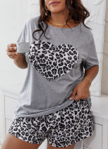 Casual Short-Sleeved T-Shirt Leopard Print Shorts Two-Piece Suit For Women