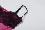 Sexy Mesh See-through Lace Splicing V-neck Slim Suspender Dress