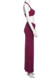 Solid Color Sexy Halter Neck Wrap Chest High Waist Slim Fit Long Skirt Two Piece Set