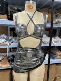 Sexy Electronic Music Festival Hot Girl Lace-up Jumpsuit Hip Skirt Suit