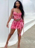 Fashion Print Sexy Camisole Vest Slit Skirt Two-piece Set