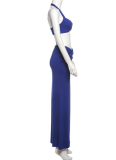 Solid Color Sexy Halter Neck Wrap Chest High Waist Slim Fit Long Skirt Two Piece Set