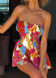 Fashionable Sexy Tube Top Waist Backless Printed Dress