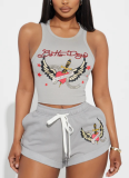Fashionable Printed Vest Shorts Set