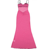 Sexy Mesh See-through Lace Splicing V-neck Slim Suspender Dress