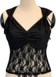 Summer Micro-Pleated Net Yarn Splicing Tie-Up Hottie Vest