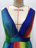 Sexy Suspender Deep V Rainbow Chiffon Suspender Dress
