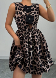New Women's Leopard Print 3D Flower Decorated Dress