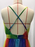 Sexy Suspender Deep V Rainbow Chiffon Suspender Dress