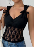 Summer Micro-Pleated Net Yarn Splicing Tie-Up Hottie Vest