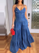 New Sweet Sexy V-neck Suspender Backless Jumpsuit