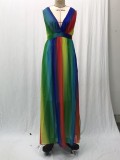 Sexy Suspender Deep V Rainbow Chiffon Suspender Dress