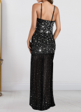 Fashionable Summer Sexy Perm Diamond Sling Slit Dress For Women