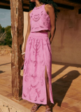 New Sleeveless Casual Loose Holiday Slit Skirt Two-piece Set