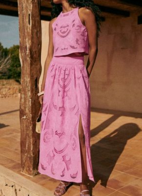 New Sleeveless Casual Loose Holiday Slit Skirt Two-piece Set