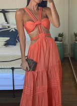 New Sexy Suspender Seeveless Hollow Solid Color Dress