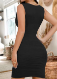 Solid Color V-Neck Slim Fit Pleated Sexy Slim Fit Hip Dress For Women