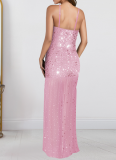 Fashionable Summer Sexy Perm Diamond Sling Slit Dress For Women