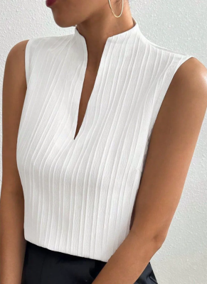 Summer New Solid Color V-Neck Slim Sleeveless Short-Sleeved Casual T-Shirt For Women