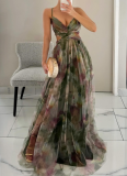 New Sexy Mesh Printed Suspender Dress
