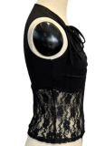 Summer Micro-Pleated Net Yarn Splicing Tie-Up Hottie Vest