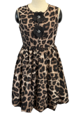 New Women's Leopard Print 3D Flower Decorated Dress