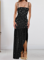 Fashionable Summer Sexy Perm Diamond Sling Slit Dress For Women