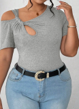 Gray Stylish Simple Twist Irregular Short Top