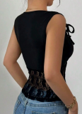 Summer Micro-Pleated Net Yarn Splicing Tie-Up Hottie Vest