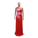 Sexy Slim Off-shoulder Hollow Print Long Dress
