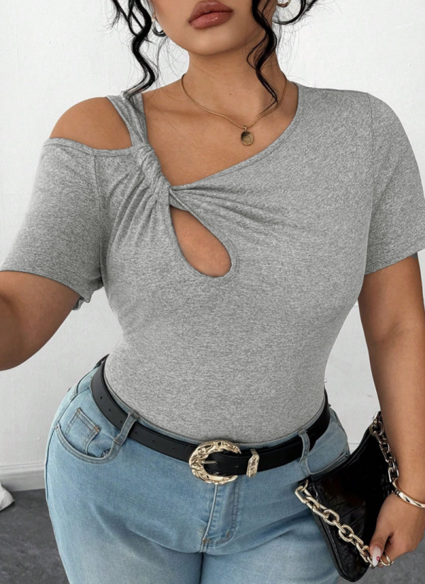 Gray Stylish Simple Twist Irregular Short Top