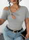Gray Stylish Simple Twist Irregular Short Top