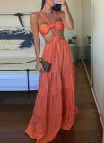 New Sexy Suspender Seeveless Hollow Solid Color Dress