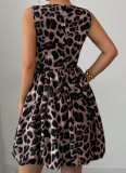 New Women's Leopard Print 3D Flower Decorated Dress